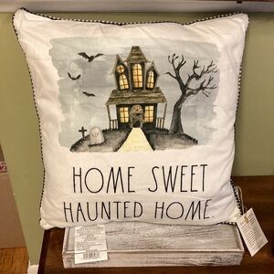 CLOSE OUT NWT! RAE DUNN Home Sweet Haunted Home Black & White Check Pillow